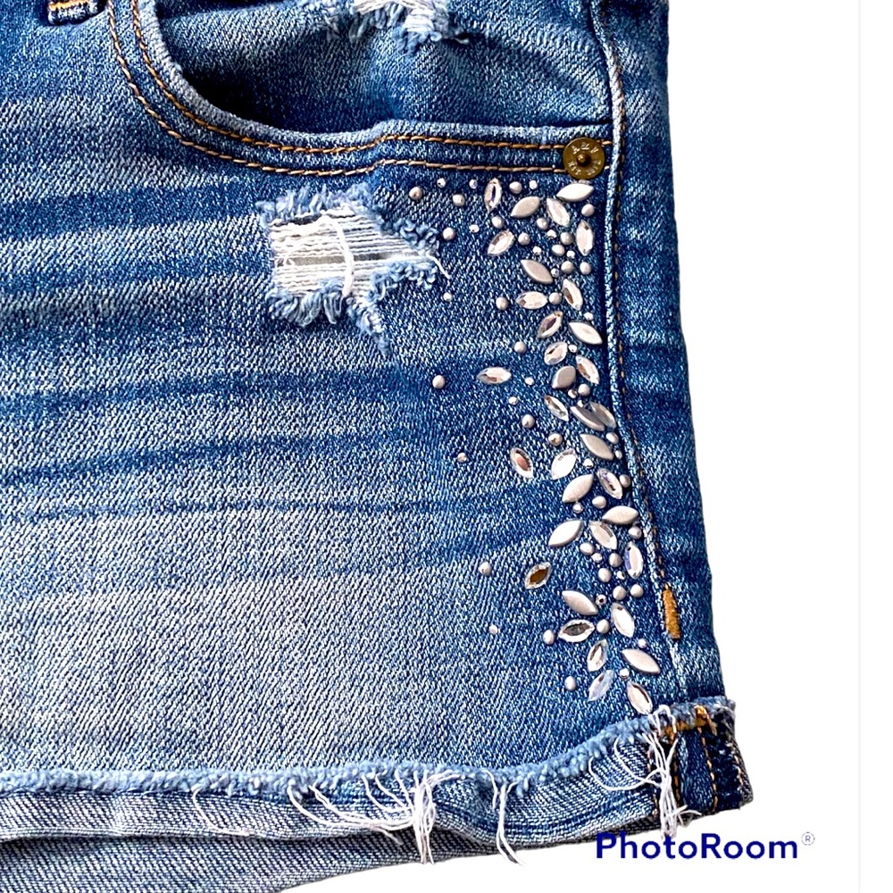 Abercrombie & Fitch Retro Y2K Rhinestone Bling Mildly Distressed Jean Sh…